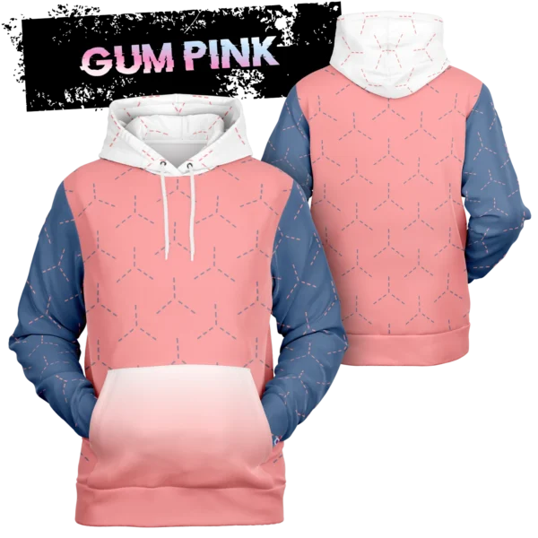 An image of a unisex pullover streetwear hoodie. A trendy graphic hoodie made to compliment a vibrant personality. Designed by Glitched Pixel, this light pink graphic hoodie is packed with vibrant color. This Image links to Glitched Pixel's trendy hoodies and gamer gear shopping catalogue. Our collection of gamer gear and cool hoodies for men and women are the perfect gifts for gamers and non-gamers alike.