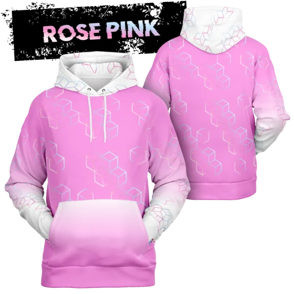 An image of a unisex pullover streetwear hoodie. A trendy graphic hoodie made to compliment a vibrant personality. Designed by Glitched Pixel, this white and pink graphic hoodie is packed with vibrant color. This Image links to Glitched Pixel's trendy hoodies and gamer gear shopping catalogue. Our collection of gamer gear and cool hoodies for men and women are the perfect gifts for gamers and non-gamers alike.